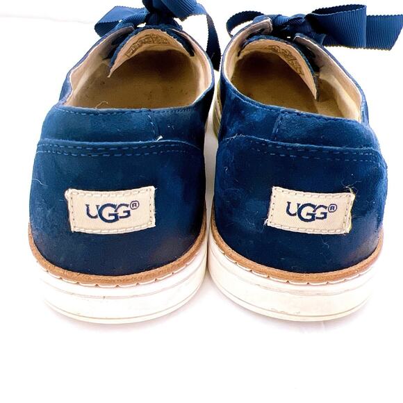 UGG Carilyn Suede Flats Women’s Size 7 Leather Blue Slip On Laces Sneaker Shoes - Picture 3 of 11